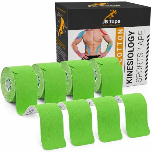 JB Tape Kinesiology Tape, 80 Precut Strips, Green, Latex‑Free, 4 Rolls | 80 Precut Strips, 10-Inch Strips, 4 Rolls - color: Kelly Green