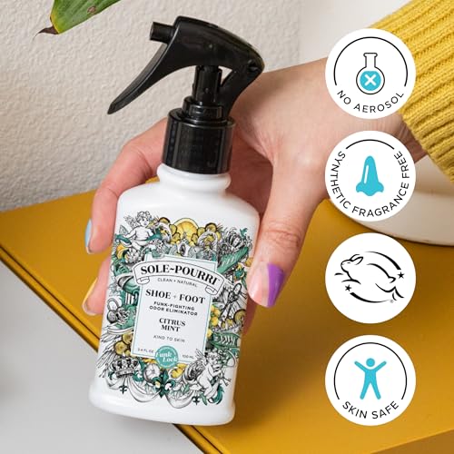 Sole-Pourri Shoe Deodorizer + Foot Spray, 3.4 Fl Oz, Up to 150 Uses, Funk-Fighting Odor Freshener with Essential Oils, for Smelly Shoes, Feet & Gym Bags, Citrus & Mint Scent - size: 1 Ounce (Pack of 1), style: Citrus Mint