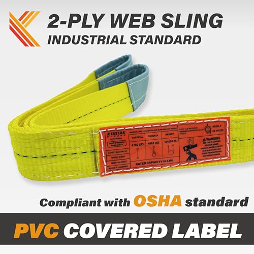 2-Ply Lifting Sling Straps 2”x 8ft - 6200lbs Vertical Capacity Heavy Duty Flat Eye Lift Sling, for Rigging Moving Towing Hoisting -2Pack - Kodiak Straps - color: 2 PACK, size: 2inch x 8ft