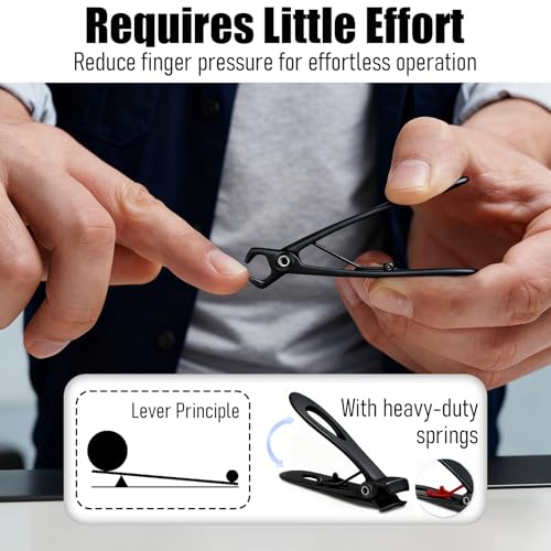 Bestac Heavy Duty Ultra Wide Jaw Nail Clippers Set - Stainless Steel Toenail Clippers for Thick Nails, Seniors, Men & Women - Big Manicure Pedicure Nail Cutter Kit (Black) - color: Black