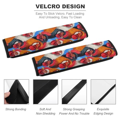 Soft Padded Seat Belt Cover for Girls and Boys, Stroller Pushchair High Chair, 2 Piece Roosters Animals Funny Chicken Shoulder Protector Anti-Slip Pad - color: Pattern 373
