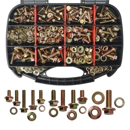 404Pcs Class 10.9 Metric Flange Bolts Kit - M6 M8 M10 (12-30mm) Serrated Hex Bolts with Nuts & Washers, Yellow Zinc, Storage Case for Light Equipment & DIY - size: 404PCS Metric Flange Bolt Kit M6~M10, Grade 10.9