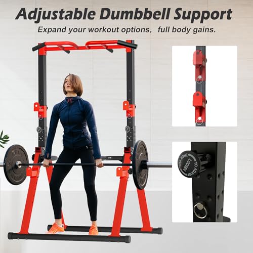 Foldable Power Tower Pull Up Bar Station, Adjustable Height | 700lbs Loading,Free Standing Pull Up Power Tower Station,Portable and Space Saving,fits Woman and Man, Mulit-grips, - color: Red