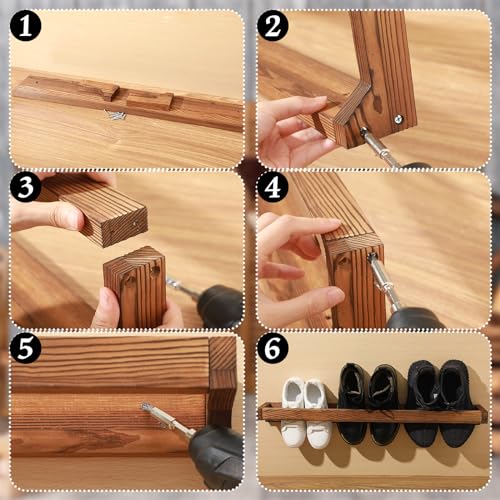 Wenqik 2 Pcs Wall Mounted Wooden Shoe Rack 30 Inch Rustic Wood Wall Hanging Shoe Rack Space Saving Footwear Holder Shoes Storage Organizer for Mudroom, Entryway, Closet (Burnt Wood) - color: Burnt Wood