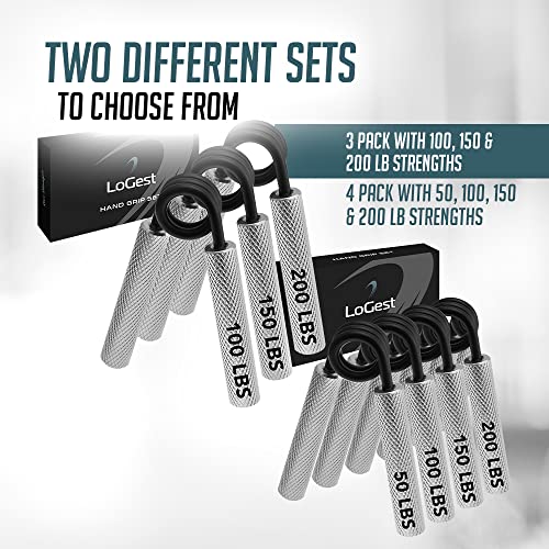 Logest Metal Hand Grip Set, 100LB-200LB 3 Pack 50LB-200LB 4 Pack No Slip Heavy-Duty Grip Strengthener with Gift Box, Great Wrist & Forearm Hand Exerciser, Home Gym, Hand Gripper Grip Strength Trainer - color: 100LB-150LB-200LB (3Pack)