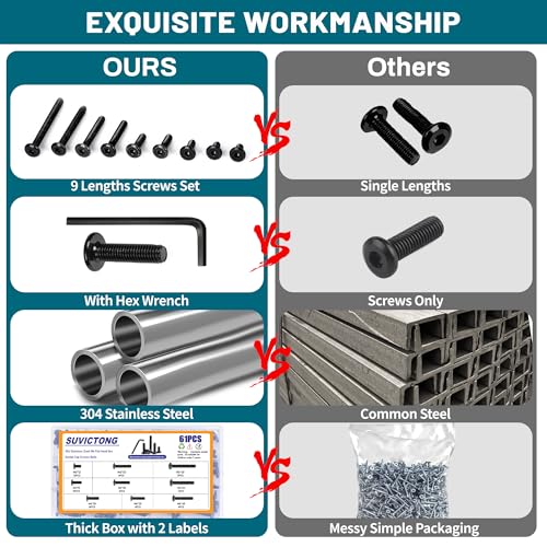 61Pcs 1/4-20 Flat Head Hex Socket Cap Screws Assortment Kit, 1/4-20 x 3/4” 1” 1-1/2” 1-1/4” 2-1/2” 2” Socket Cap Bolts,304 Stainless Steel, Full Thread, Black Oxide with Hex Spanner - size: 1/4-20