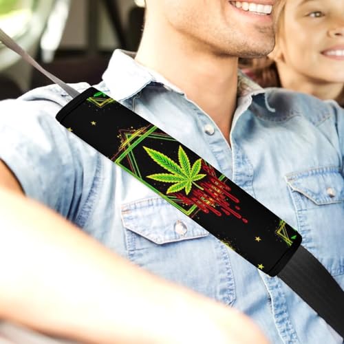 2PCS Smoking Weedleaf Leaf Trippy Art Seat Belt Cover Soft Padded Neck Strap Covers for Kids, All Vehicles, Comfortable Driving - color: Pattern 974