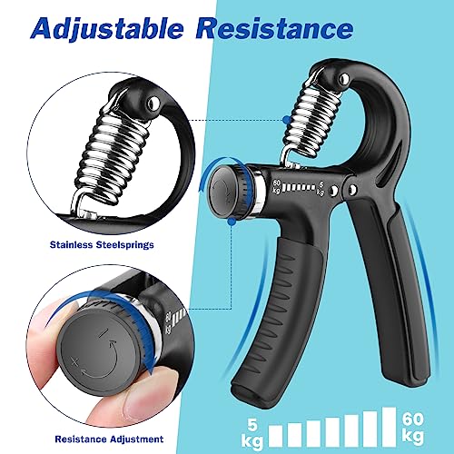 AIXPI Grip Strength Trainer, Hand Grip Exerciser Strengthener with Adjustable Resistance 11-132 Lbs (5-60kg), Forearm Strengthener, Hand Exerciser for Muscle Building and Injury Recover 1 PACK - color: Black