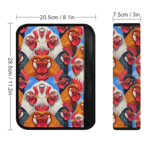 Soft Padded Seat Belt Cover for Girls and Boys, Stroller Pushchair High Chair, 2 Piece Roosters Animals Funny Chicken Shoulder Protector Anti-Slip Pad - color: Pattern 373