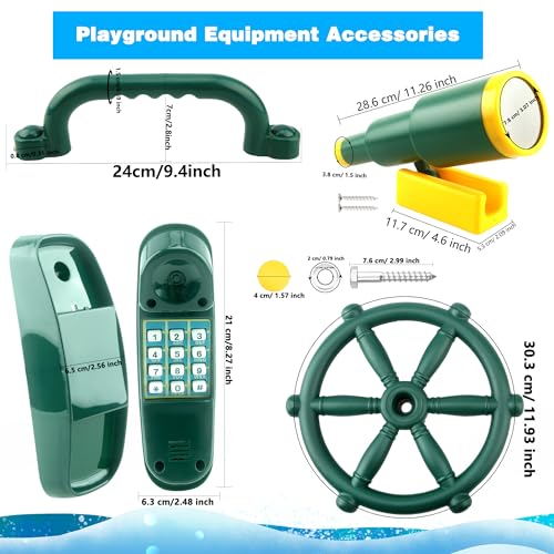 5 Pcs Kids Playground Accessories Outdoor Plastic Steering Wheel Safety Handle Phone Pirate Telescope Telephone for Child Backyard Tree House Playhouse Jungle Gym (Green Set 1) - color: Green Set 1