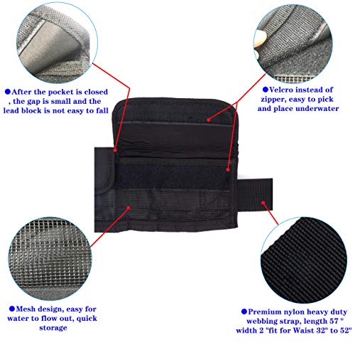4 Neoprene Pocket Scuba Weight Belt，Spear Fishing Nylon-fit for Waist 32" to 52" - Quick-Release Buckle - color: Black