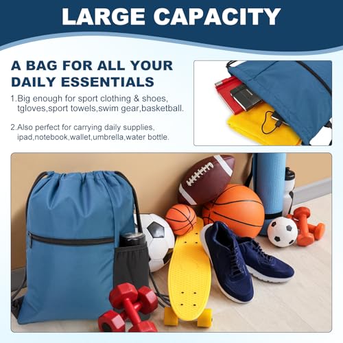 HOLYLUCK Men & Women Outdoor Sport Gym Sack Waterproof Drawstring Backpack Bag (Standard with drawstring, Cyan Blue) - color: Cyan Blue, style: Standard With Drawstring