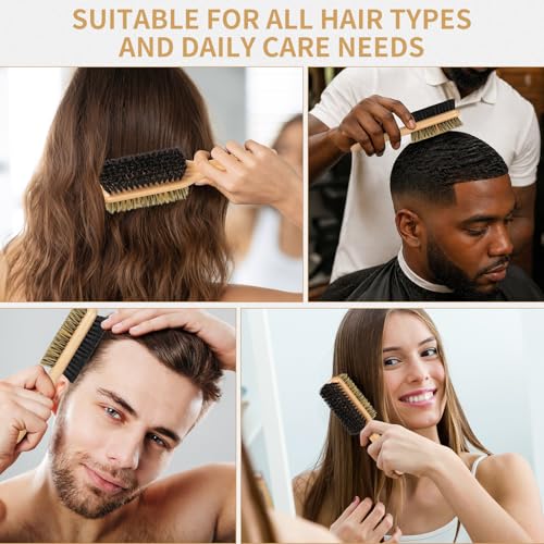 Boar Bristle Hair Brush for Men and Women, Double Side Slick Back Hair Brush with Medium & Firm Bristle, Sturdy Boar Bristle Brush for Waves, Fades, Slick Back Style (Yellow) - color: Yellow