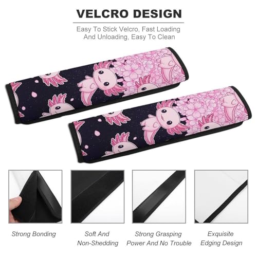 2PCS Pink Cherry Flower Blossom Axolotl Car Seat Belt Pad Breathable Shoulder Protector for Girls and Boys, Most Cars, Anti-Slip Pad - color: Pattern 433