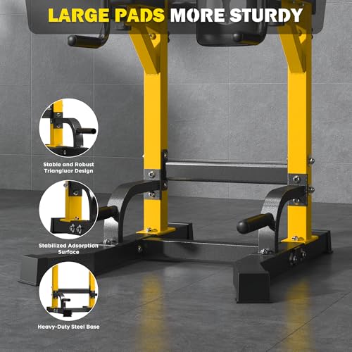 DlandHome Power Tower Pull Up Bar Station, 10 Level Adjustable Height | Heavy Duty Pull Up Dip Station for Home Gym Strength Training Equipment, Comfortable Backrest, 330LBS Weight Capacity - color: Yellow