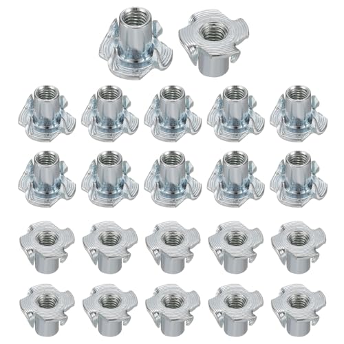 HARFINGTON M5x10mm T-Nuts 4 Pronged Tee Nut 0.57" x 0.39" Fully Thread Carbon Steel Inserts for Wood, Rock Climbing Holds, Cabinetry, Furniture 100pcs - size: M5x10mm, 14.5mm