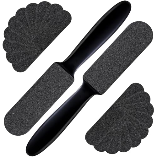 Mudder 2 Pack Stainless Steel Foot File with 20 Replaceable Double Sided Coarse & Fine Pads, Callus Remover for Dry Rough Skin and Cracked Heels, Reusable Pedicure Rasp(Black) - color: Black