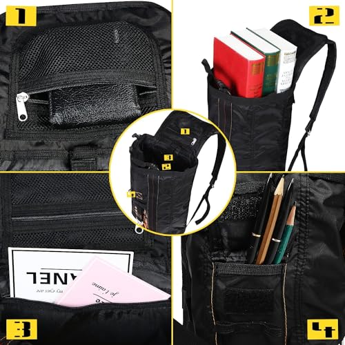 Military Tactical Backpack with Parachute Buckles, Nylon Daypack | Built for men and women for travel, outdoor hiking, camping, trekking, climbing, college, and daily carry - color: Black