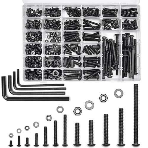688Pcs M4 M5 M6 M8 Screw and Bolt Assortment Set 12.9 Grade Alloy Steel Metric Fastener Set Machine Screw and Nut Set Hex Screws Nuts Washers Kit(Black) - color: X14-large-688 M4 M5 M6 M8 Button Head(Black)