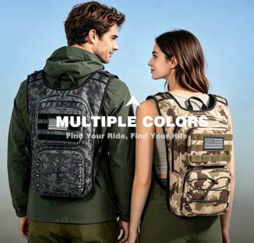 Hydration Backpack, Tactical Molle Water with 3L TPU Water Bladder | Lightweight Military Hydration Daypack for Hiking, Running, Cycling, Climbing, Biking, 105 oz, Breathable Back Panel - color: Khaki Camouflage