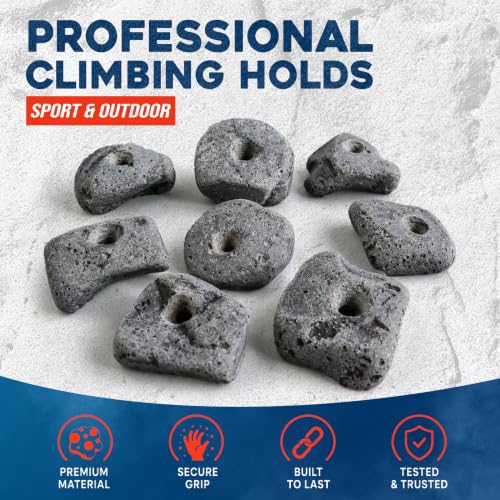 100 Large Rock Climbing Holds with Hardware for Rock Wall Grips Made in USA | 100 Bolts and 100 T-Nuts for Rock Climbing Holds Indoor Outdoor Play Set, Garage Gym, Bouldering, Trees - Rocky Climbing Gear