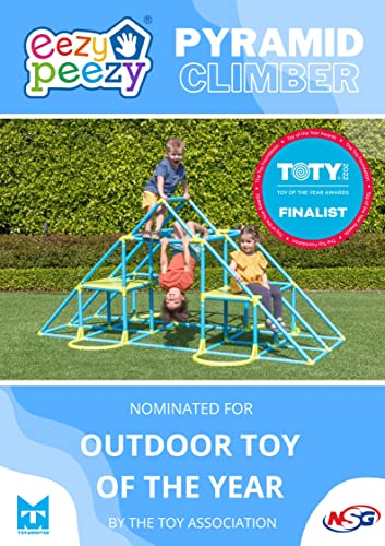 Eezy Peezy Mega Pyramid Monkey Bars Climbing Tower Active Outdoor Fun for Kids Ages 3 to 8 Years Old, Blue/Green - color: Blue/Green
