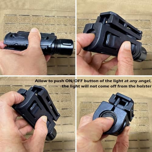 Quick Draw Tactical Flashlight Holster, Rotatable Tactical Molle Light Holder for Duty Belt