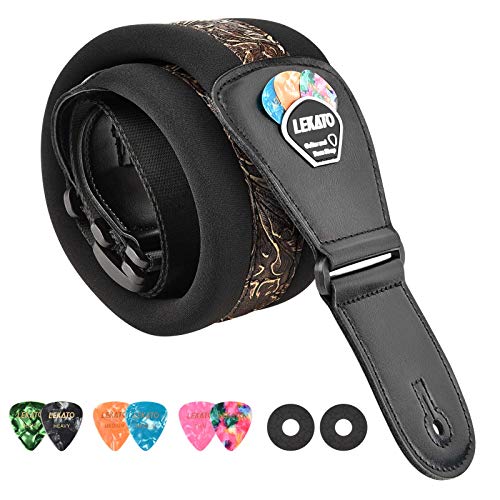 LEKATO Bass Guitar Strap - 3" Wide, Padded, Adjustable 45" to 55", Pick Holder & 2 Safety Strap Locks - color: Brown, size: Regular(45"-55")