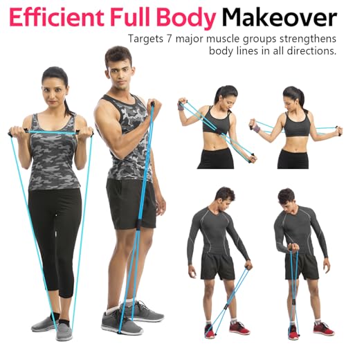 RENRANRING Figure 8 Fitness Resistance Bands with Handles - Exercise Tube Band Set of 3 for Arm and Shoulder Stretch, Rope 8 Word Elastic for Women and Men - color: Blue series