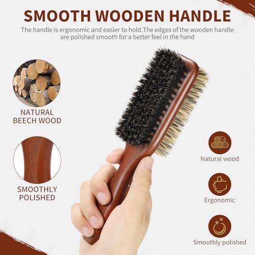 Boar Bristle Hair Brush for Men and Women, Double Side Slick Back Hair Brush with Medium & Firm Bristle, Sturdy Men's Brush for Waves, Fades, Slick Back Style (Brown) - color: Brown