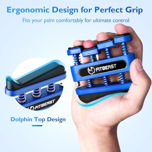 FitBeast Finger Strengthener, Finger Exerciser, Hand Exerciser for Improve Dexterity and Strength in Fingers, Hands, Forearms–Grip Strength Trainer for Musicians, Climbers - color: 2 Piece Set -Blue Red