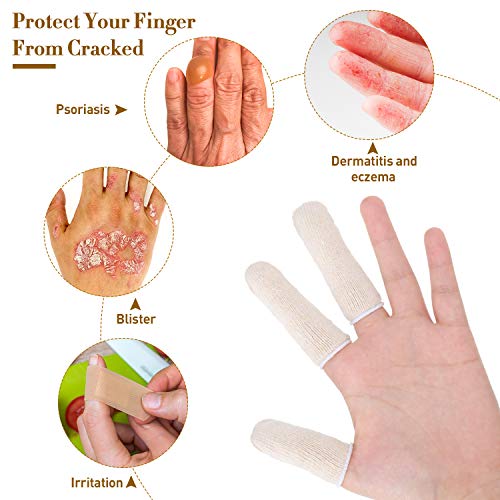 Geyoga 50 Pieces Cotton Finger Cots Cotton Finger Protector Gauze Thumb Sleeves Fingertips Protective Covers Ear Cleaning Wipes for Cut Injury Wounds Gardening Fitness and Cargo Handling