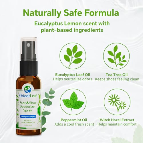 ORIENTLEAF Shoe Deodorizer Spray, Shoe Odor Eliminator for Smelly Shoes, Men, Women, Teenagers, 4 Fl Oz & 1 Fl Oz, Travel Essentials Refresher Spray, Eucalyptus Lemongrass