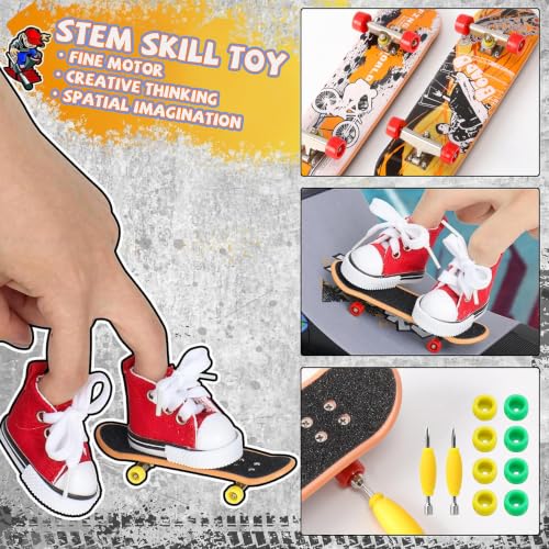 Fingerboard Skate Park Ramp Kit, Finger Skateboards Toys with Skates Sports Shorts Tool Kit, Mini Fingerskateboards Training Props Interactive Freestyle Skate Game for Kids Adults