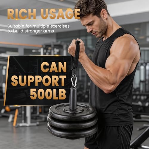 500LB Loading Pin, Carabiner for Cable Pulley LAT Pulldown | Fits 1" & 2" Olympic plates. Heavy steel supports 500LB load. Anti-slip quiet base for home gym strength training - color: Black-2"loading pin