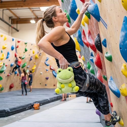 Cute Frog Plush Chalk Bag for Rock Climbing, Soft Fluffy Animal Climbing Magnesium Pouch with Adjustable Belt, Novelty Stylish Chalk Bucket for Bouldering Gym Training