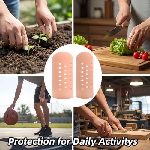 Gel Finger Cots 20 Pcs with Air Holes, Silicone Finger Protectors & Thumb Guards for Wounds, Cracking, Arthritis & Trigger Finger Pain Relief, Reusable Finger Covers & Sleeves in Nude