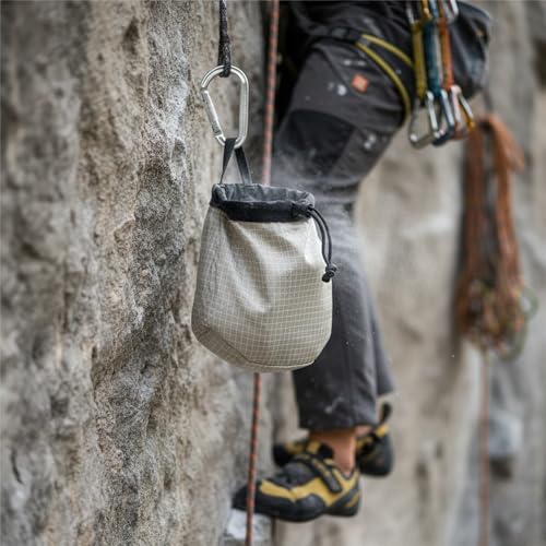 Climbing Chalk Bag with Drawstring Closure - Lightweight Waist Pouch for Rock Climbing, Bouldering & Gym Training (1 Pack) - color: Silver