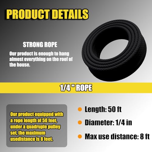 Block and Tackle 2200 LBS Breaking Strength Heavy Duty Pulley, 50 Ft 3/8" Rope Pulley, 5:1 Lifting Power Pulley System, Pulley Hoist for Animal Husbandry, Warehouses, Constructions(Black) - color: BLACK