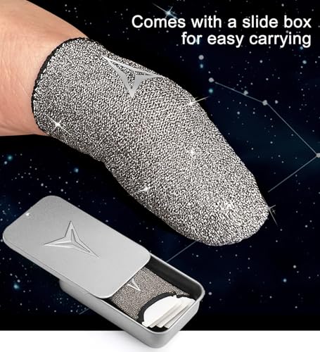 Professional Pure Silver Fiber Finger Sleeves Gloves for Mobile Gaming | Longer Size for 5 Fingers, No More Slipping, Maximum Touch Sensitivity, Anti-Sweat,6 Pack - size: L