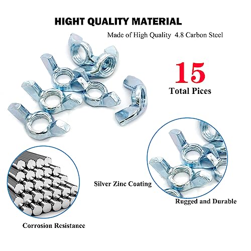 15 PCS 1/2-12 Inch Wingnuts, Quality Carbon Steel Wing Nuts Zinc Plated Fasteners Parts Butterfly Nut, Hand Twist Tighten Hardware Nuts Butterfly Wing-Nut 1/2-12” Assorted Kit - size: 1/2"-12 - Carbon Steel - 15 Pcs