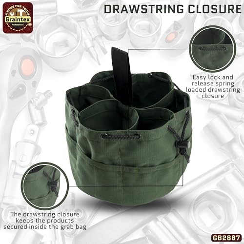 Graintex GB2887 Grab Bag Dark Green Color Rip-Stop Canvas 18 Pockets Drawstring Closure - color: Hunter Green