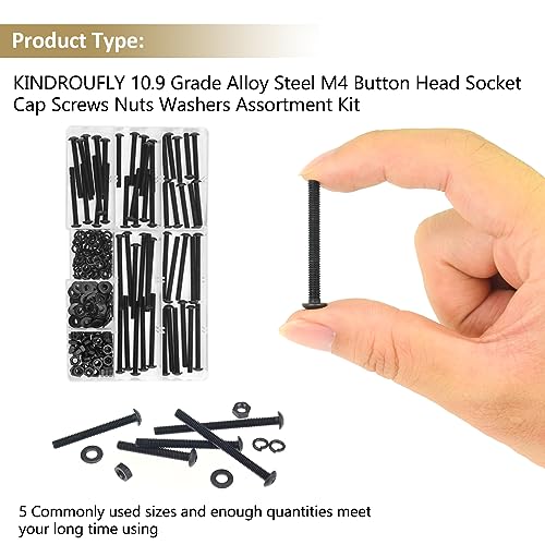 202 Pieces Black M4 x 30/35 /40/45 /50 mm Button Head Socket Cap Screws Nuts Washers Assortment Kit, 10.9 Grade Alloy Steel - size: M4 x 30/35/40/45/50mm, style: Button Head