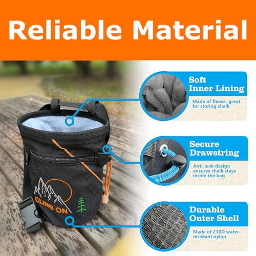 Chalk Bag + Ball for Rock Climbing, Bouldering, Top Rope | Climb On - style: Chalk Bag (Orange) + Refillable Ball