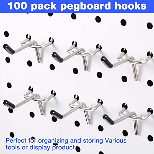 Moxweyeni 100 Pcs Pegboard Hooks Peg Board Organizer Accessories Holders Hanging Stainless Steel Display Wall Hooks for 1/8 and 1/4 Pegboard Wall for Garage Storage Tools(2 Inch) - size: 2 Inch
