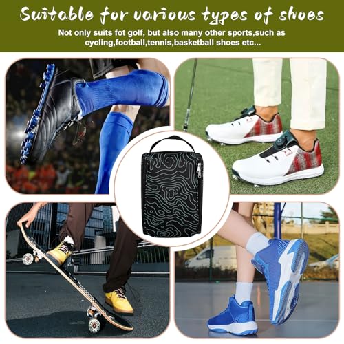 Golf Shoe Bag, Outdoor Zipper Sports Shoe Strap Bag with Air Mesh Ventilation, Durable Waterproof Golf Shoe Carry Bags with Sturdy Handle for Gym, Soccer, Running & Suitcase Packing (Line Texture) - color: Green Line Texture