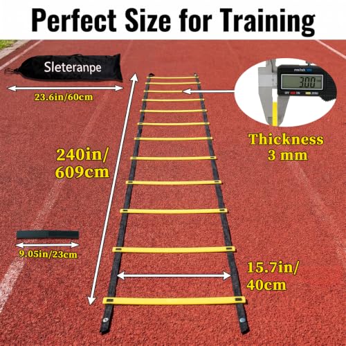 20ft Agility Ladder Training Ladder Speed | Speed Ladder for Soccer, 12 Adjustable Rungs, Durable, Carry Bag & Straps, Yellow, Footwork Training for Athletes - color: 2 Pack-Yellow