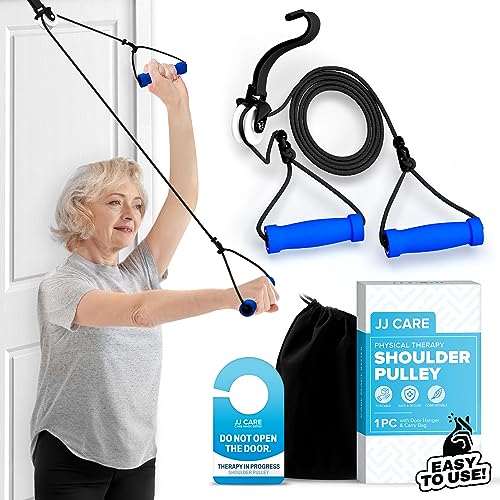 JJ CARE Over the Door Shoulder Pulley for Physical Therapy, 90 Inches Adjustable Exercise Pulleys for Shoulder Rehab – Rotator Cuff Exercise Equipment with Padded Handles, Door Hanger & Carry Bag