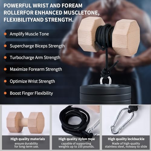 Wooden Wrist Roller and Forearm Strengthener,Grip Strength Trainer,Arm Blaster Exerciser,Strength Trainer For Fingers and Wrist. - color: Hexagon