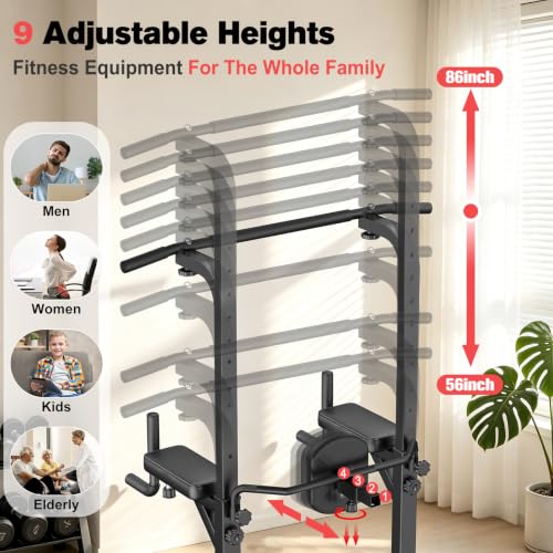 RELIFE REBUILD YOUR LIFE Power Tower Pull Up Bar Station Workout Dip Station for Home Gym Strength Training Fitness Equipment - color: Black